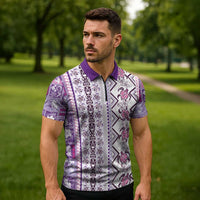 Hawaii Makahiki Turtle Zipper Polo Shirt Violet Tapa Pattern - Polynesian Pride