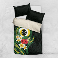Solomon Islands Western Province Bedding Set Polynesian Pattern With Tropical Flowers LT05 US Twin 172cm x 218cm Green - Polynesian Pride