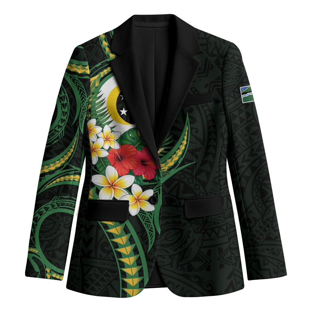 Solomon Islands Western Province Blazer Polynesian Pattern With Tropical Flowers LT05 Unisex Green - Polynesian Pride