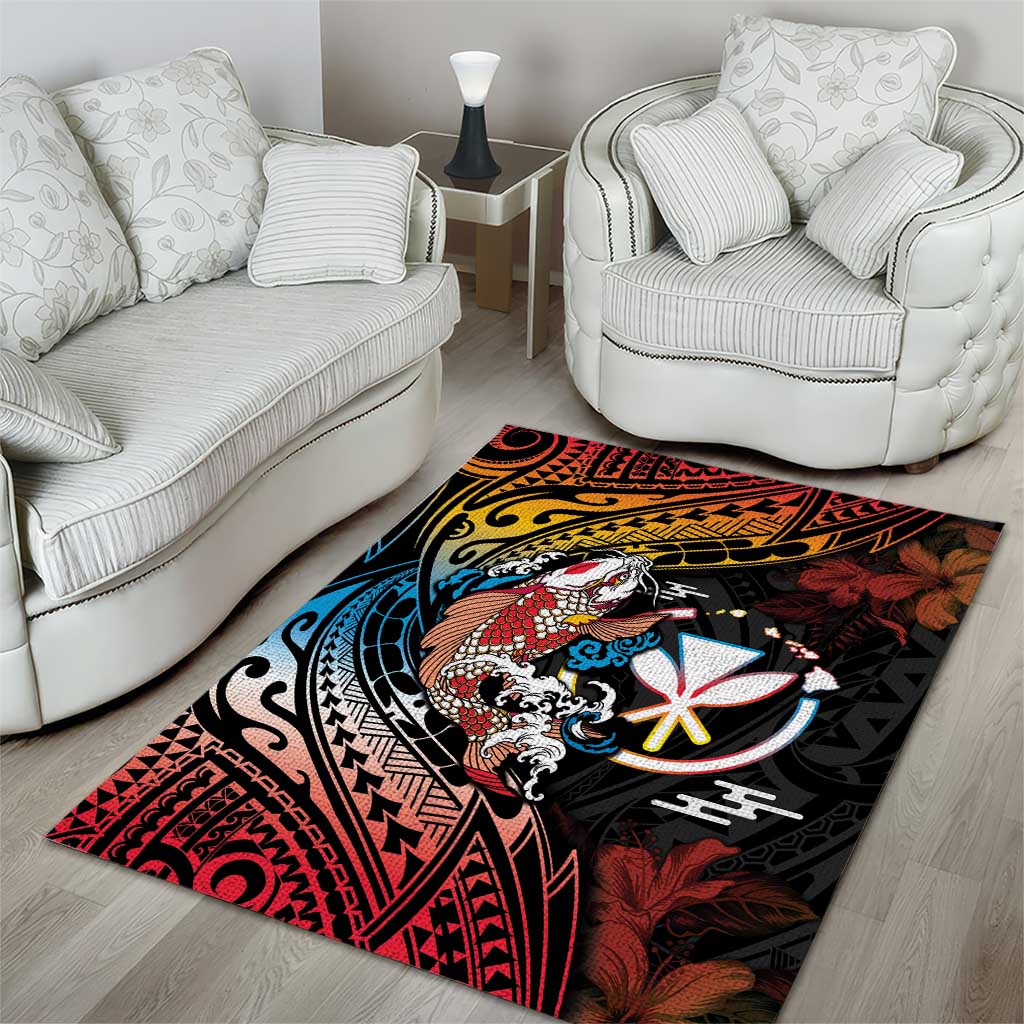 Hawaii And Japan Area Rug Koi Fish With Kanaka Maoli