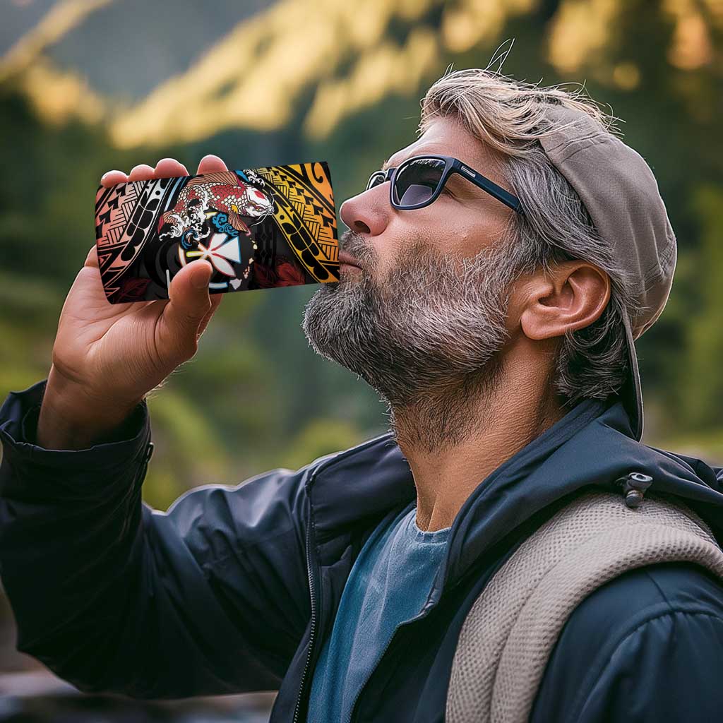 Hawaii And Japan 4 in 1 Can Cooler Tumbler Koi Fish With Kanaka Maoli