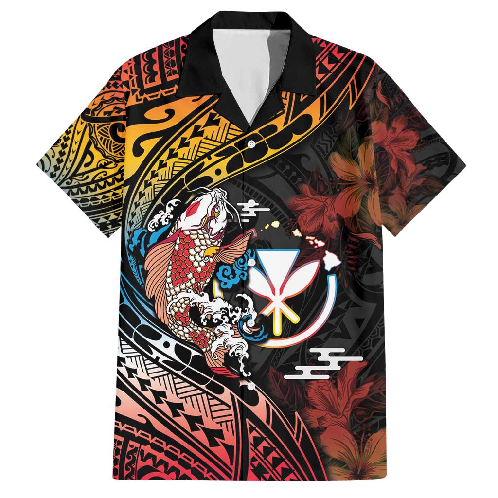 Hawaii And Japan Family Matching Short Sleeve Bodycon Dress and Hawaiian Shirt Koi Fish With Kanaka Maoli
