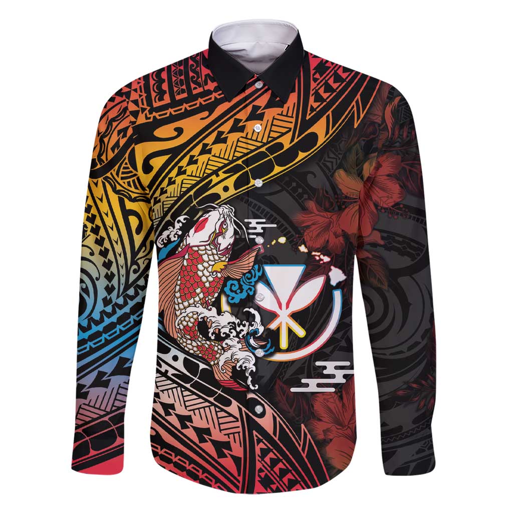 Hawaii And Japan Family Matching Short Sleeve Bodycon Dress and Hawaiian Shirt Koi Fish With Kanaka Maoli