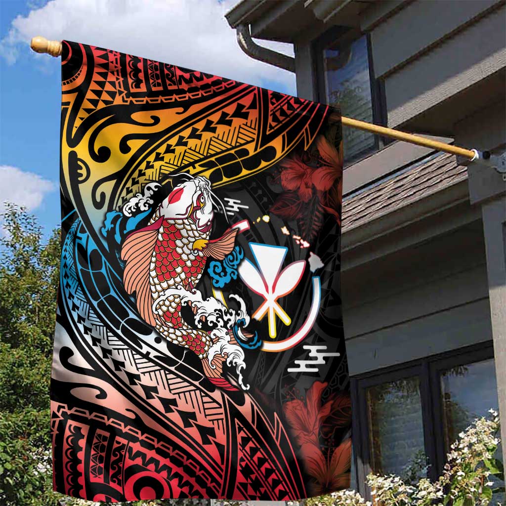Hawaii And Japan Garden Flag Koi Fish With Kanaka Maoli