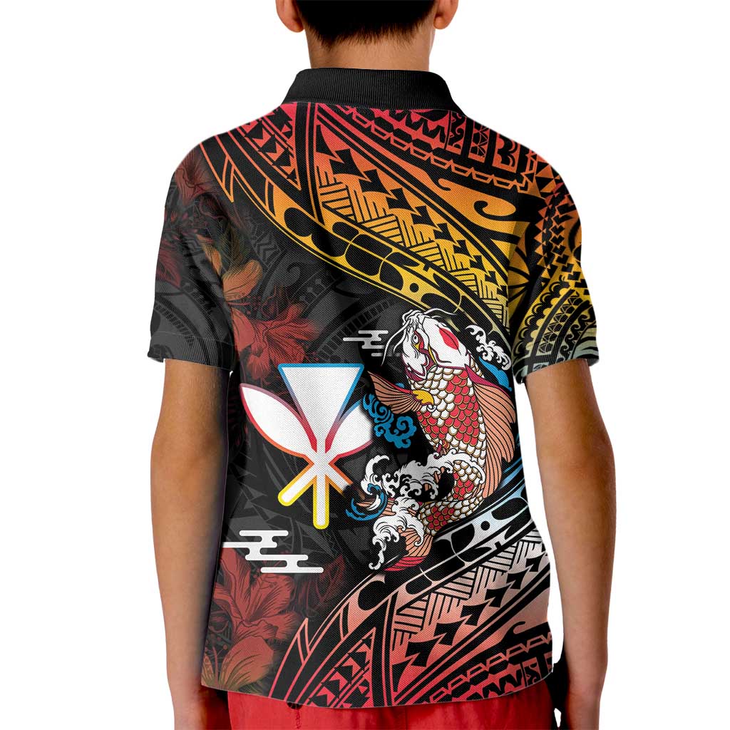 Hawaii And Japan Kid Polo Shirt Koi Fish With Kanaka Maoli