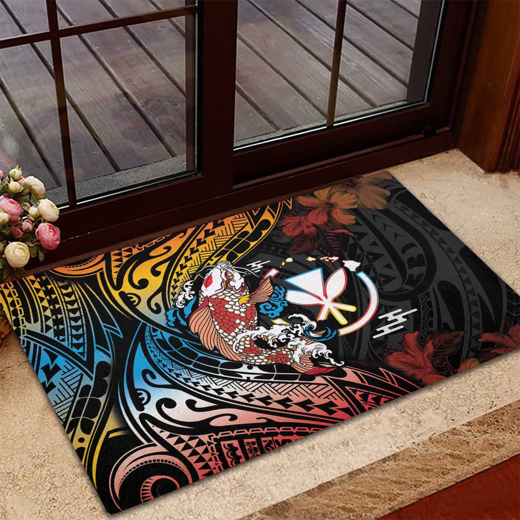 Hawaii And Japan Rubber Doormat Koi Fish With Kanaka Maoli