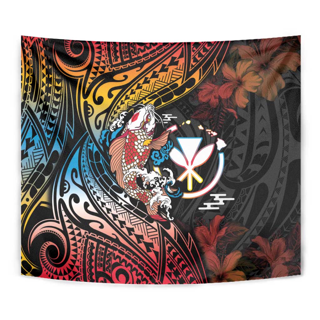 Hawaii And Japan Tapestry Koi Fish With Kanaka Maoli