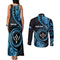 Personalised Kosrae Constitution Day Couples Matching Tank Maxi Dress and Long Sleeve Button Shirt Ocean Floral Pattern LT05 - Polynesian Pride