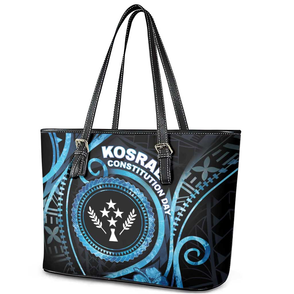 Kosrae Constitution Day Leather Tote Bag Ocean Floral Pattern
