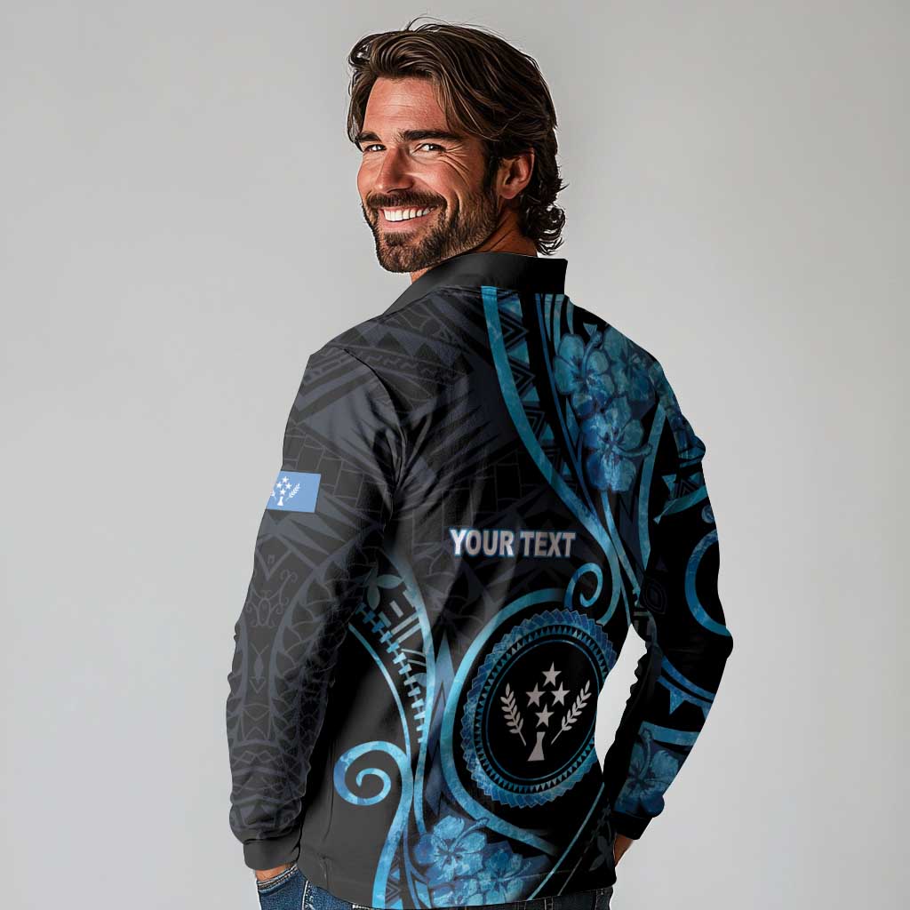 Personalised Kosrae Constitution Day Long Sleeve Polo Shirt Ocean Floral Pattern