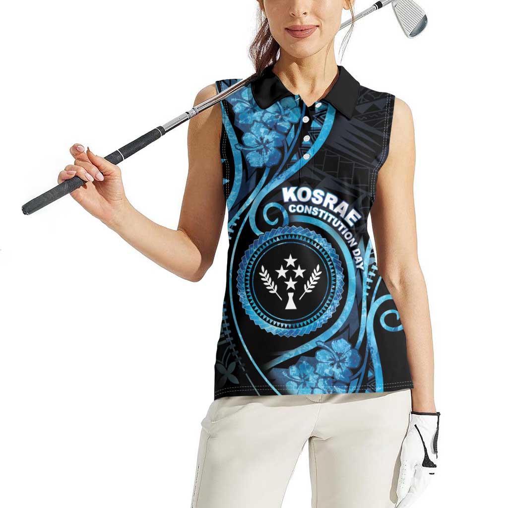 Personalised Kosrae Constitution Day Women Sleeveless Polo Shirt Ocean Floral Pattern