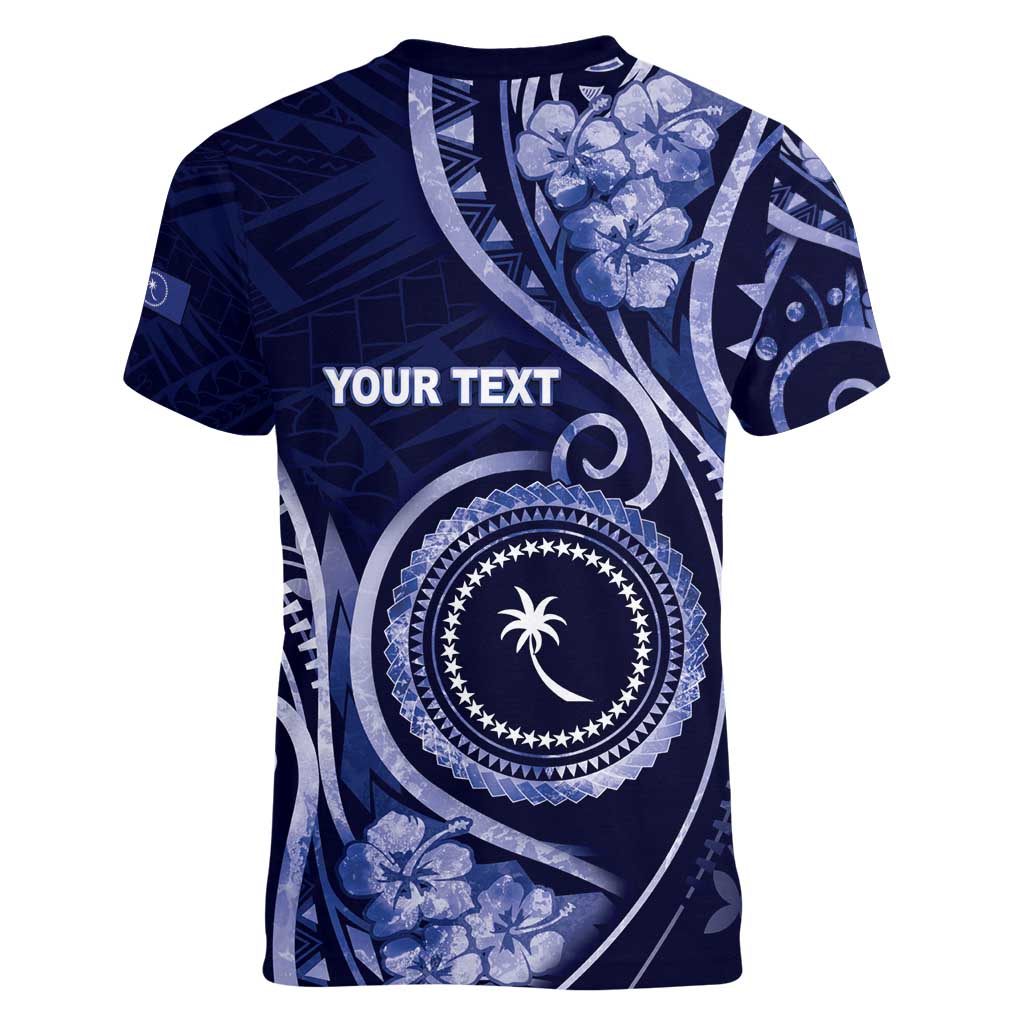 Personalised FSM Chuuk Women V-Neck T-Shirt Ocean Floral Pattern LT05 - Polynesian Pride