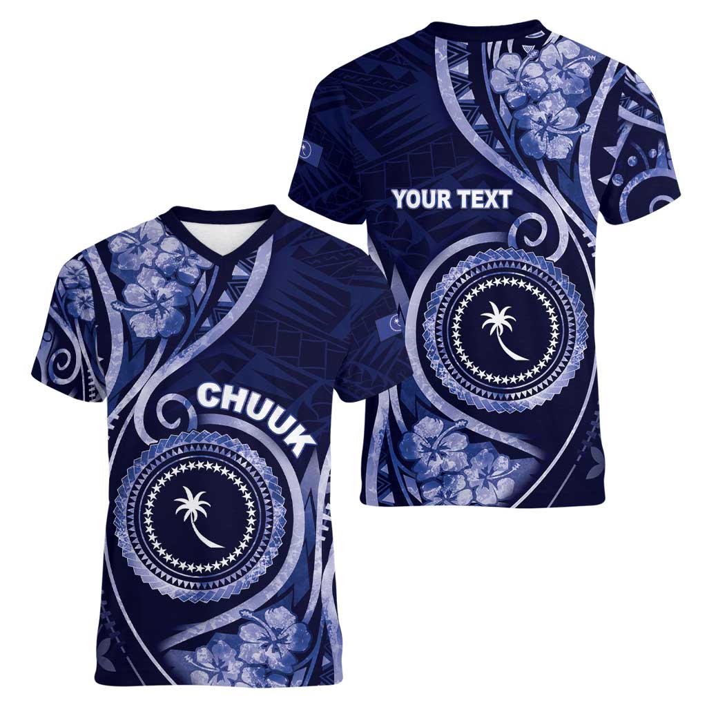 Personalised FSM Chuuk Women V-Neck T-Shirt Ocean Floral Pattern LT05 - Polynesian Pride