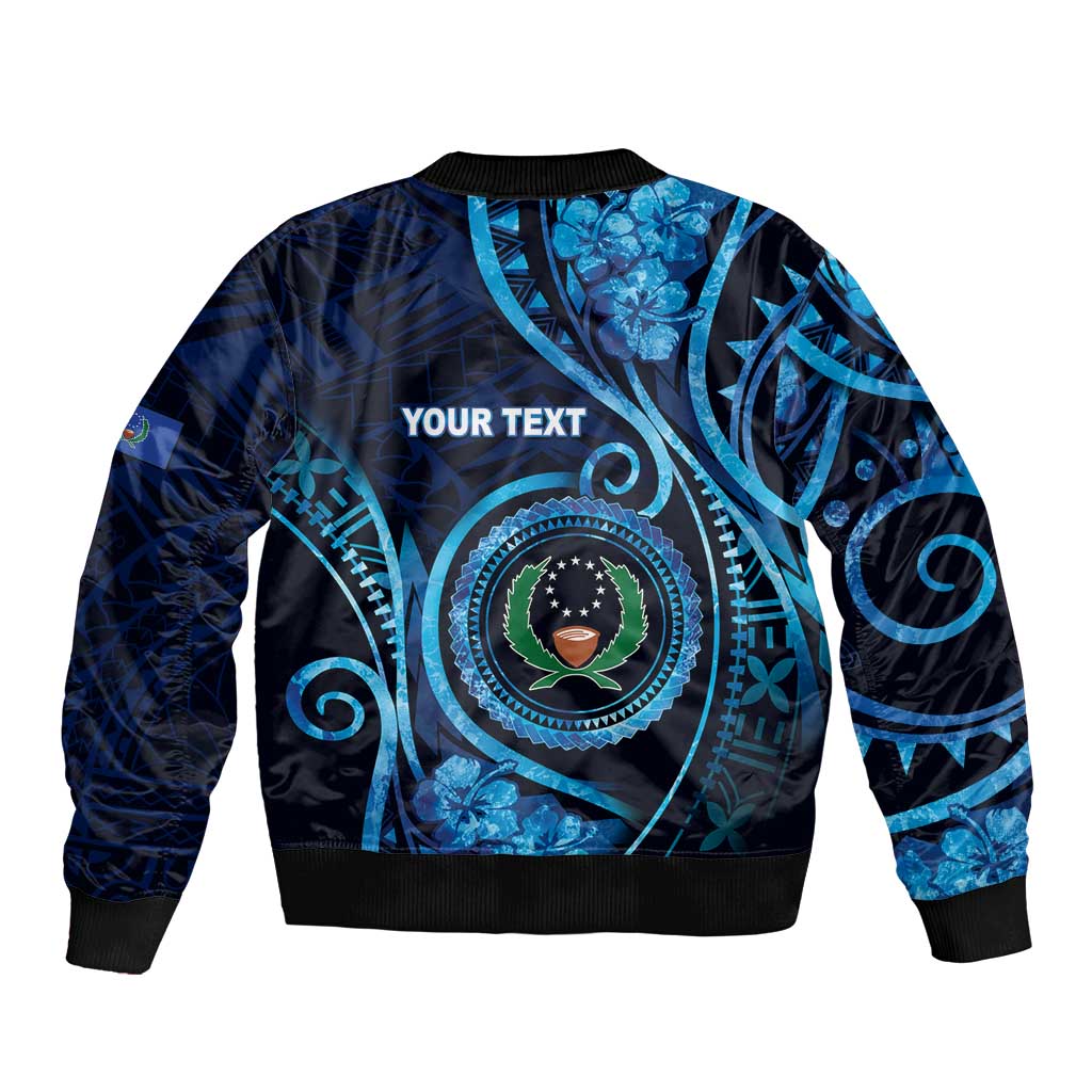 Personalised FSM Pohnpei Bomber Jacket Ocean Floral Pattern