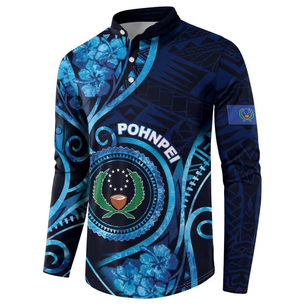 Personalised FSM Pohnpei Button Sweatshirt Ocean Floral Pattern