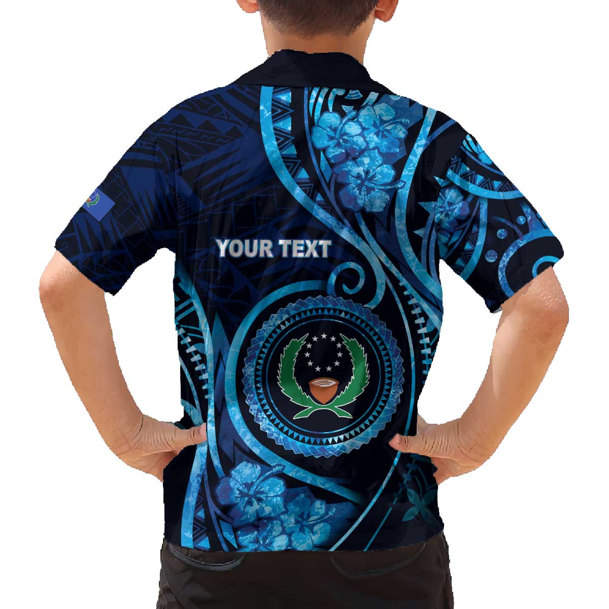 Personalised FSM Pohnpei Family Matching Off The Shoulder Long Sleeve Dress and Hawaiian Shirt Ocean Floral Pattern