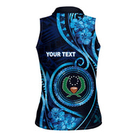 Personalised FSM Pohnpei Women Sleeveless Polo Shirt Ocean Floral Pattern