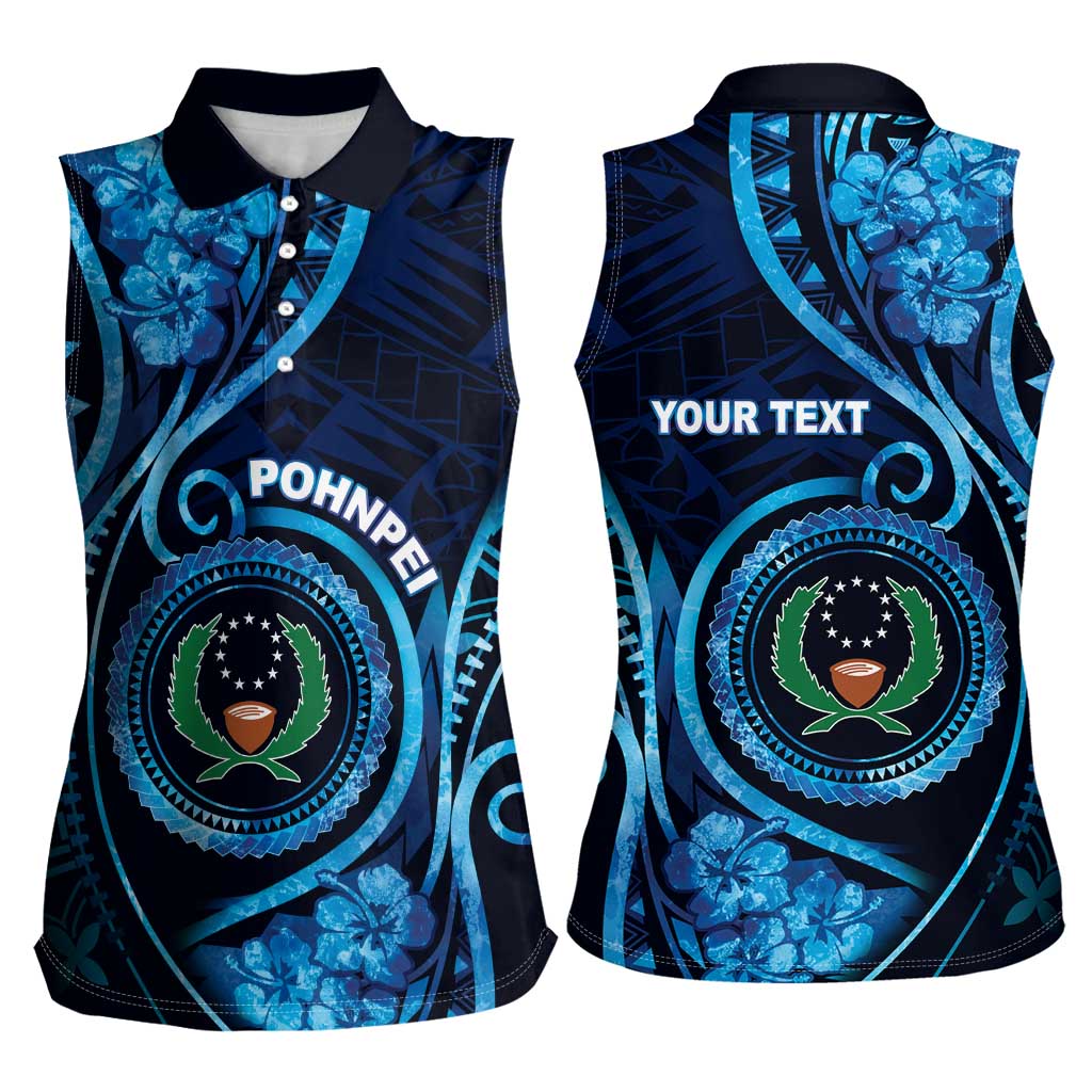 Personalised FSM Pohnpei Women Sleeveless Polo Shirt Ocean Floral Pattern