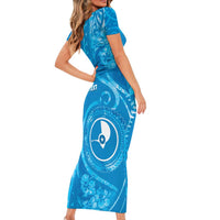 Personalised FSM Yap Short Sleeve Bodycon Dress Ocean Floral Pattern LT05 - Polynesian Pride