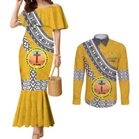 Personalised Anastasis College Couples Matching Mermaid Dress and Long Sleeve Button Shirt Tonga Unique Style LT05 Yellow - Polynesian Pride
