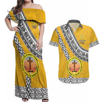 Personalised Anastasis College Couples Matching Off Shoulder Maxi Dress and Hawaiian Shirt Tonga Unique Style - Polynesian Pride