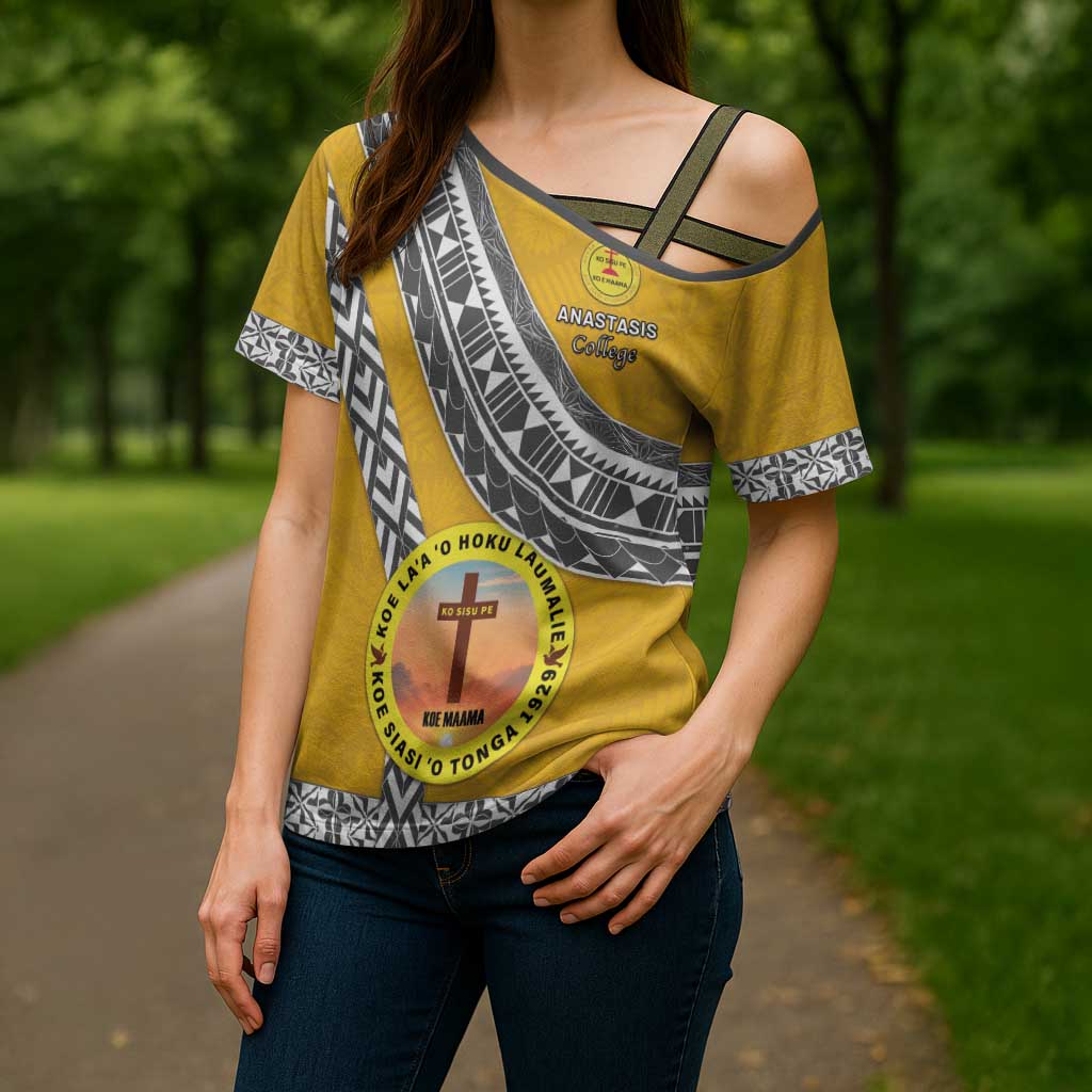 Personalised Anastasis College Cross Shoulder Shirt Tonga Unique Style - Polynesian Pride