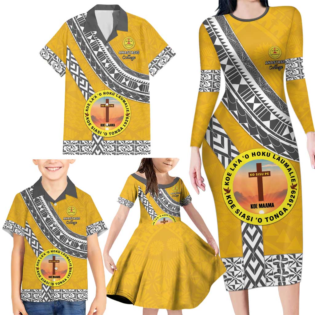Personalised Anastasis College Family Matching Long Sleeve Bodycon Dress and Hawaiian Shirt Tonga Unique Style - Polynesian Pride