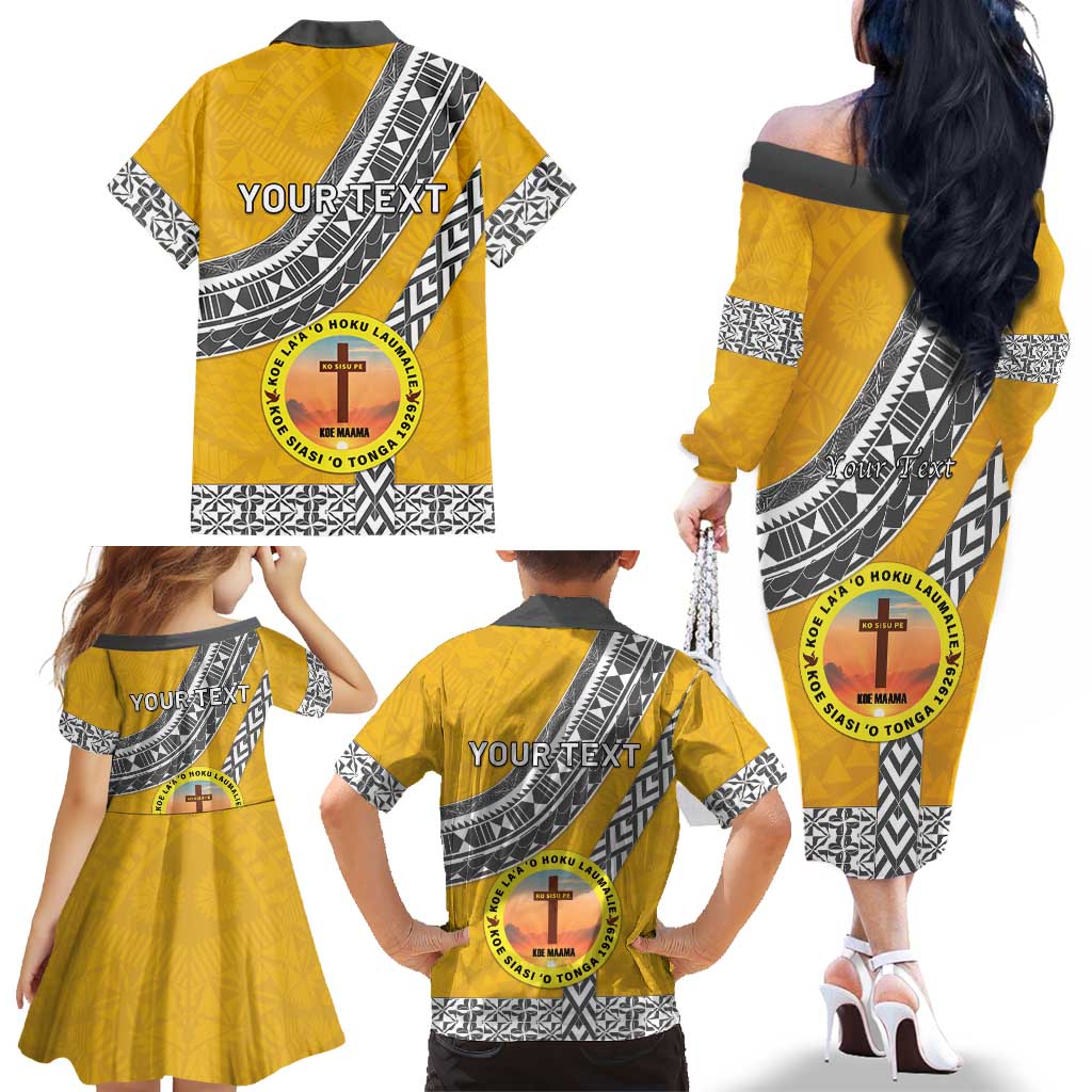 Personalised Anastasis College Family Matching Off The Shoulder Long Sleeve Dress and Hawaiian Shirt Tonga Unique Style - Polynesian Pride