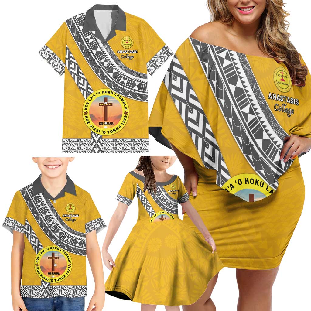 Personalised Anastasis College Family Matching Off Shoulder Short Dress and Hawaiian Shirt Tonga Unique Style - Polynesian Pride