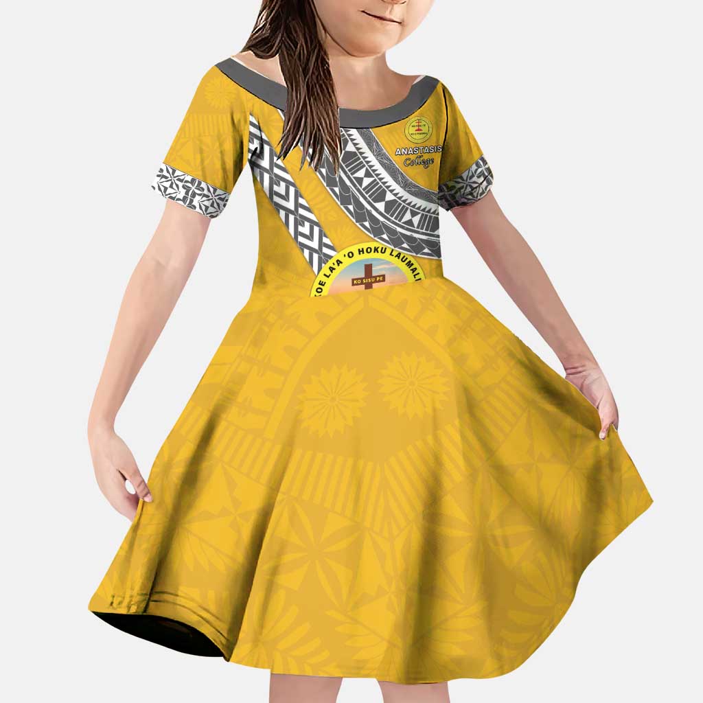 Personalised Anastasis College Family Matching Summer Maxi Dress and Hawaiian Shirt Tonga Unique Style LT05 Daughter's Dress Yellow - Polynesian Pride