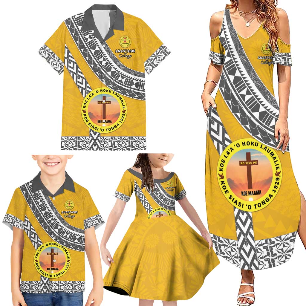 Personalised Anastasis College Family Matching Summer Maxi Dress and Hawaiian Shirt Tonga Unique Style LT05 - Polynesian Pride