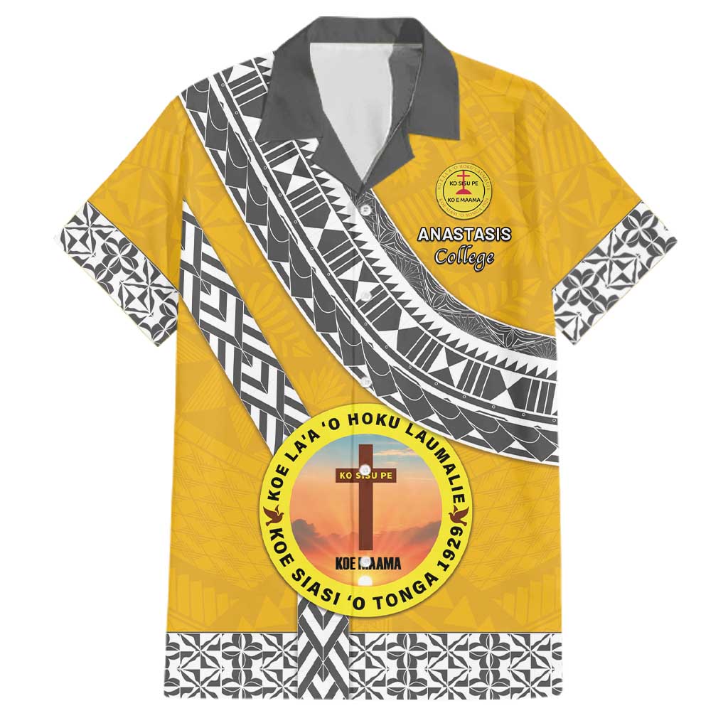 Personalised Anastasis College Family Matching Summer Maxi Dress and Hawaiian Shirt Tonga Unique Style LT05 Dad's Shirt - Short Sleeve Yellow - Polynesian Pride