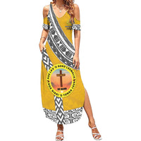 Personalised Anastasis College Family Matching Summer Maxi Dress and Hawaiian Shirt Tonga Unique Style LT05 Mom's Dress Yellow - Polynesian Pride