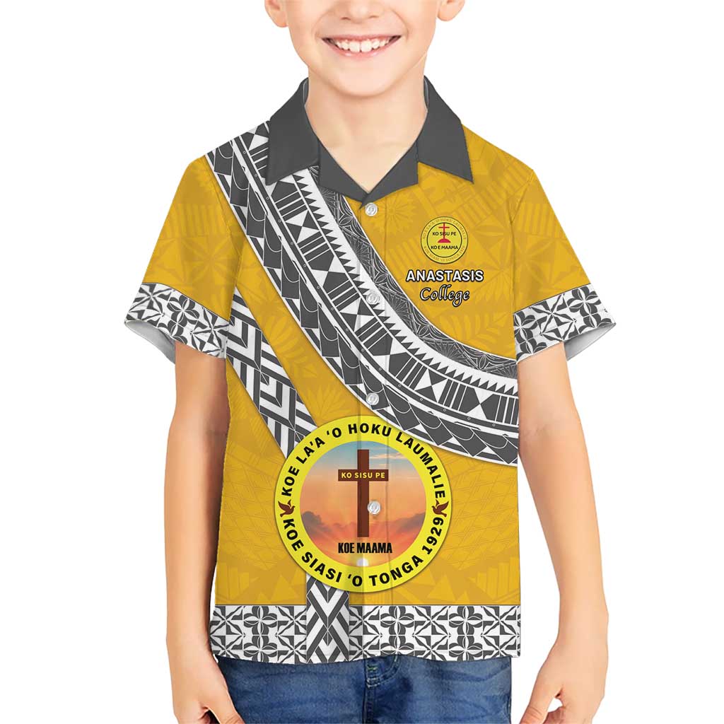 Personalised Anastasis College Family Matching Summer Maxi Dress and Hawaiian Shirt Tonga Unique Style LT05 Son's Shirt Yellow - Polynesian Pride