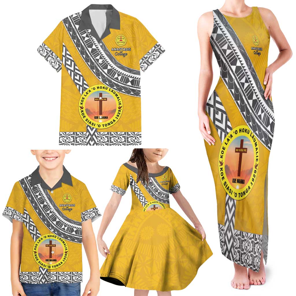 Personalised Anastasis College Family Matching Tank Maxi Dress and Hawaiian Shirt Tonga Unique Style - Polynesian Pride