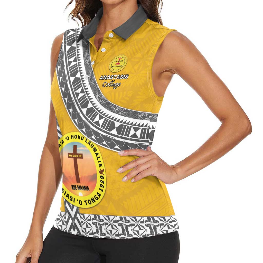 Personalised Anastasis College Women Sleeveless Polo Shirt Tonga Unique Style LT05 - Polynesian Pride