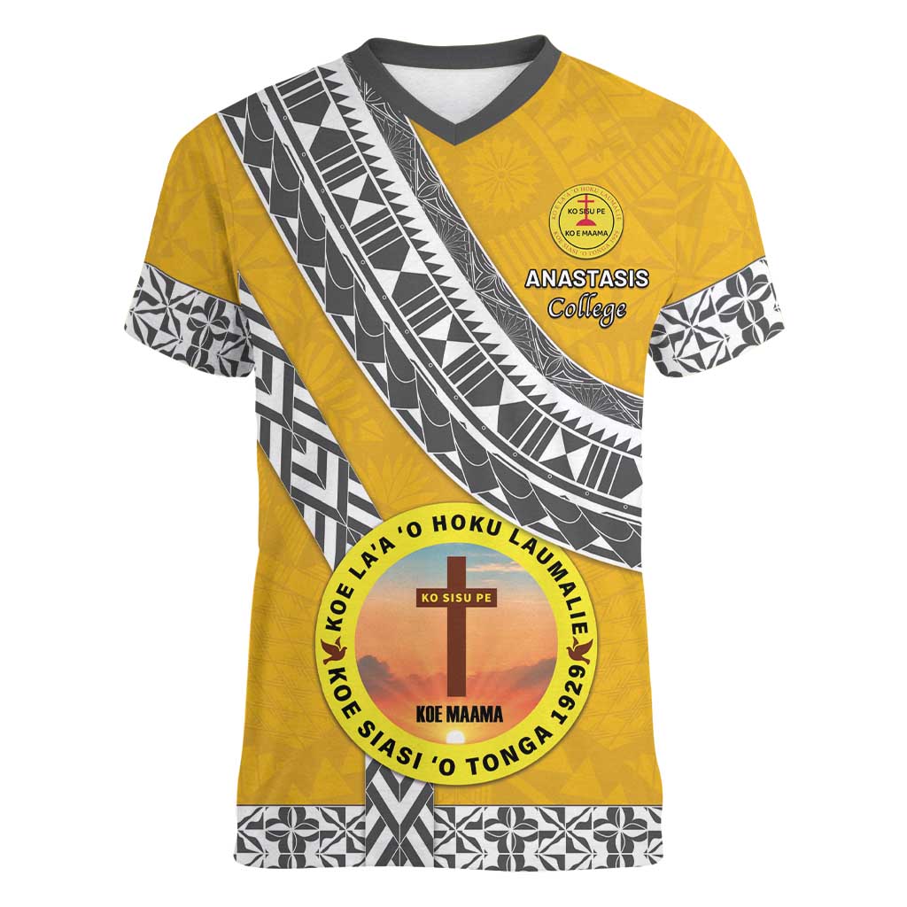 Personalised Anastasis College Women V-Neck T-Shirt Tonga Unique Style - Polynesian Pride