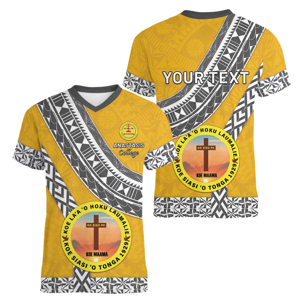 Personalised Anastasis College Women V-Neck T-Shirt Tonga Unique Style - Polynesian Pride