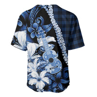Hawaii Ukulele Baseball Jersey Tropical Flowers With Palaka Effect Blue Version - Polynesian Pride