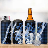 Hawaii Ukulele 4 in 1 Can Cooler Tumbler Tropical Flowers With Palaka Effect Blue Version LT05 - Polynesian Pride