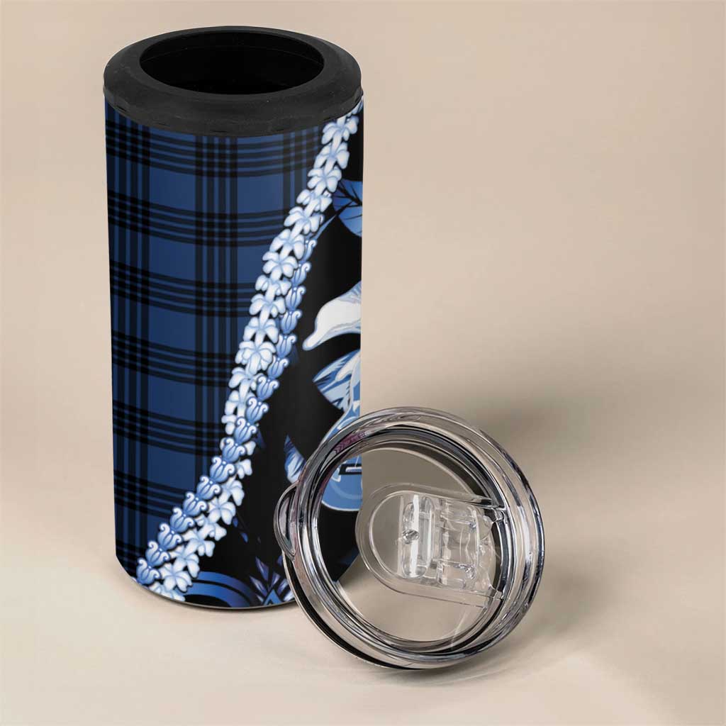 Hawaii Ukulele 4 in 1 Can Cooler Tumbler Tropical Flowers With Palaka Effect Blue Version LT05 - Polynesian Pride