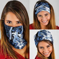 Hawaii Ukulele Neck Gaiter Tropical Flowers With Palaka Effect Blue Version - Polynesian Pride