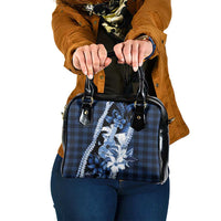 Hawaii Ukulele Shoulder Handbag Tropical Flowers With Palaka Effect Blue Version - Polynesian Pride