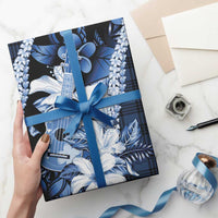Hawaii Ukulele Wrapping Paper Tropical Flowers With Palaka Effect Blue Version