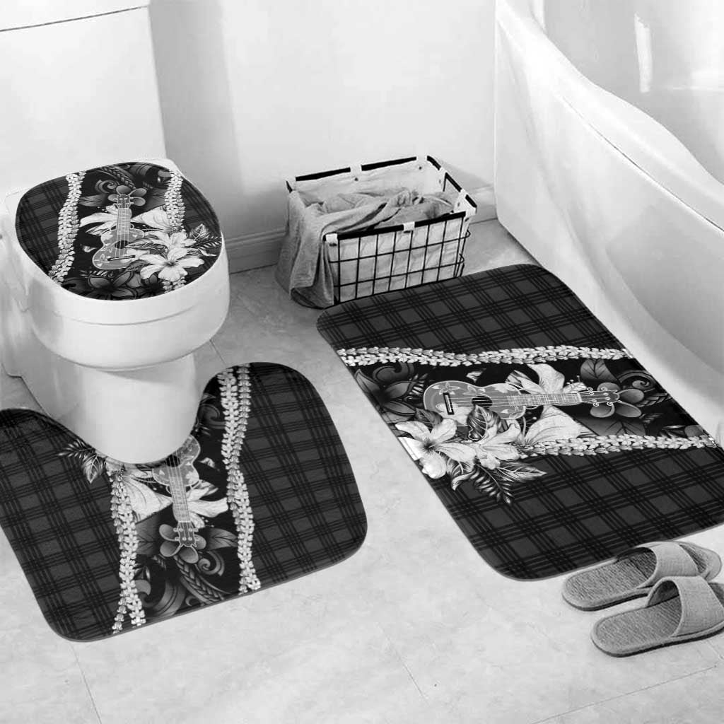 Hawaii Ukulele Bathroom Set Tropical Flowers With Palaka Effect Black Version - Polynesian Pride