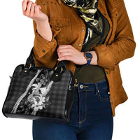 Hawaii Ukulele Shoulder Handbag Tropical Flowers With Palaka Effect Black Version - Polynesian Pride