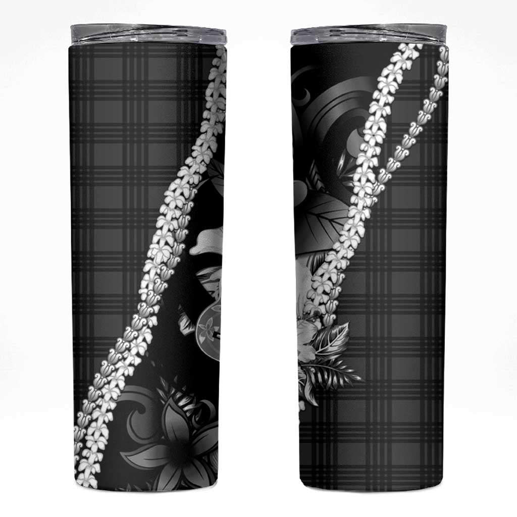 Hawaii Ukulele Skinny Tumbler Tropical Flowers With Palaka Effect Black Version LT05 Black - Polynesian Pride