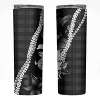 Hawaii Ukulele Skinny Tumbler Tropical Flowers With Palaka Effect Black Version LT05 Black - Polynesian Pride