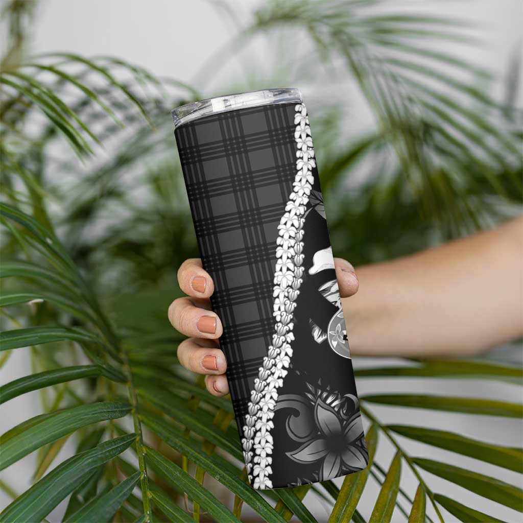Hawaii Ukulele Skinny Tumbler Tropical Flowers With Palaka Effect Black Version LT05 - Polynesian Pride
