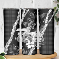 Hawaii Ukulele Skinny Tumbler Tropical Flowers With Palaka Effect Black Version LT05 - Polynesian Pride